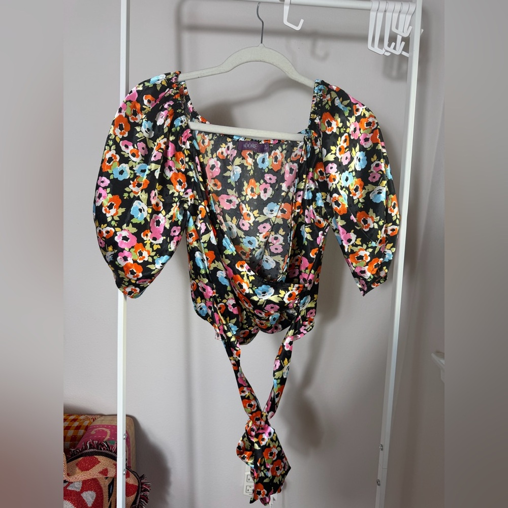 Adore Multicolor Floral Blouse with Puff Sleeves